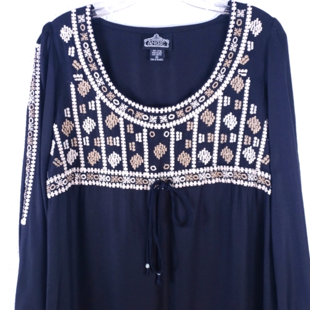 ANGIE Boho Embroidered Tassel Ruffles Dress Black - Picture 2 of 8